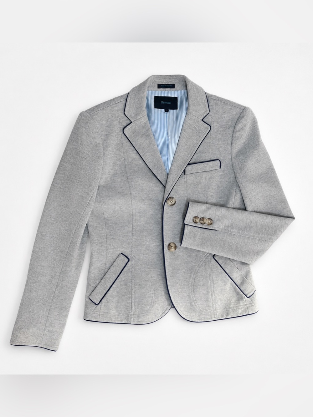 Faconnable Light Gray Blazer with Navy Contrast Piping